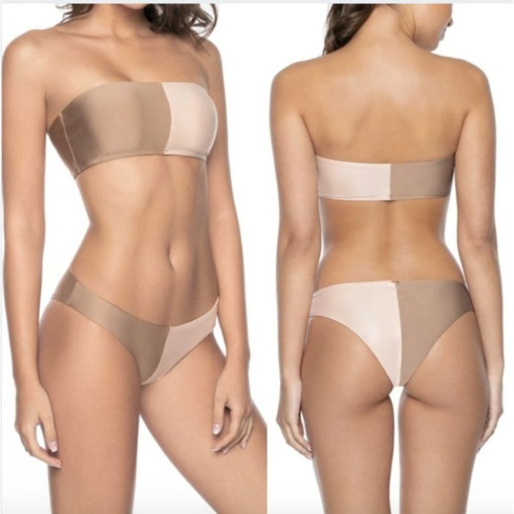PILYQ Two Tone Bandeau Bikini Bottom in Sandstone